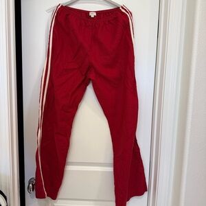 DONNI Women’s Red Linen Track Pants with Side Stripe